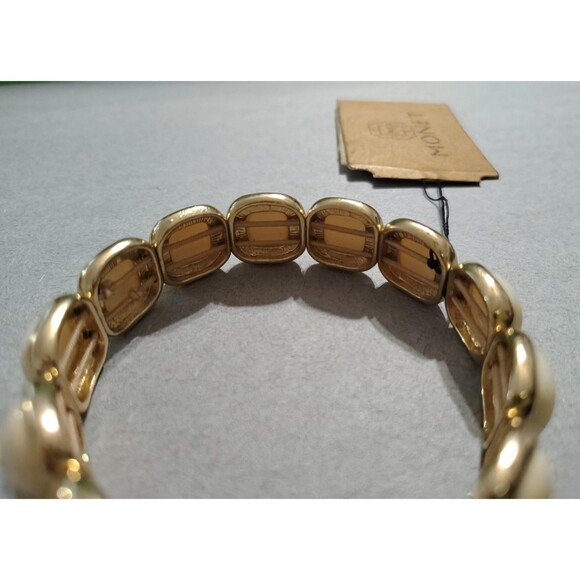 Monet Bangle Bracelet Eggshell Resin Gold Tone Metal Fashion Jewelry Stretchy x1 - Picture 9 of 11